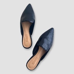 SCHUTZ Tracy Snakeskin Black Mules (Size US 6)